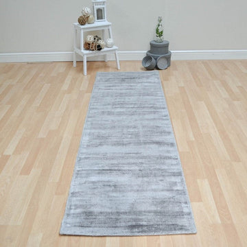 Blade Modern Plain Distressed Tonal Metallic Shimmer Hand-Woven Soft Textured Tip Sheared Loop Pile Silky Viscose Flatweave Silver Runner-Asiatic Carpets-Rug Love - The Most Loved Rug Store